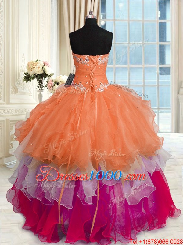 Noble Multi-color Ball Gowns Beading and Ruffled Layers Quinceanera Dresses Lace Up Organza Sleeveless Floor Length