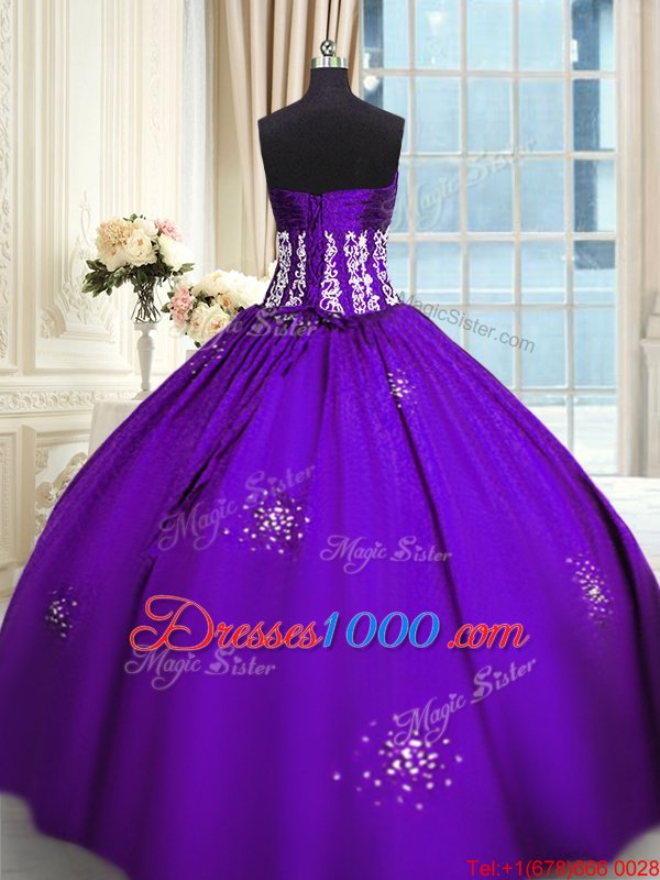 Purple Taffeta Lace Up Quinceanera Dress Sleeveless Floor Length Beading and Appliques and Ruching
