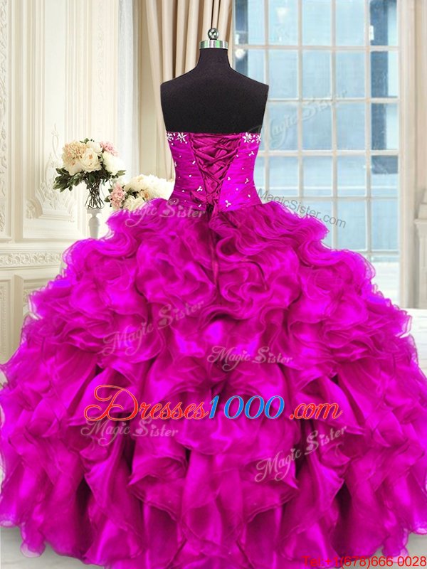 Four Piece Organza Sleeveless Floor Length Quinceanera Dresses and Beading and Ruffles and Ruching