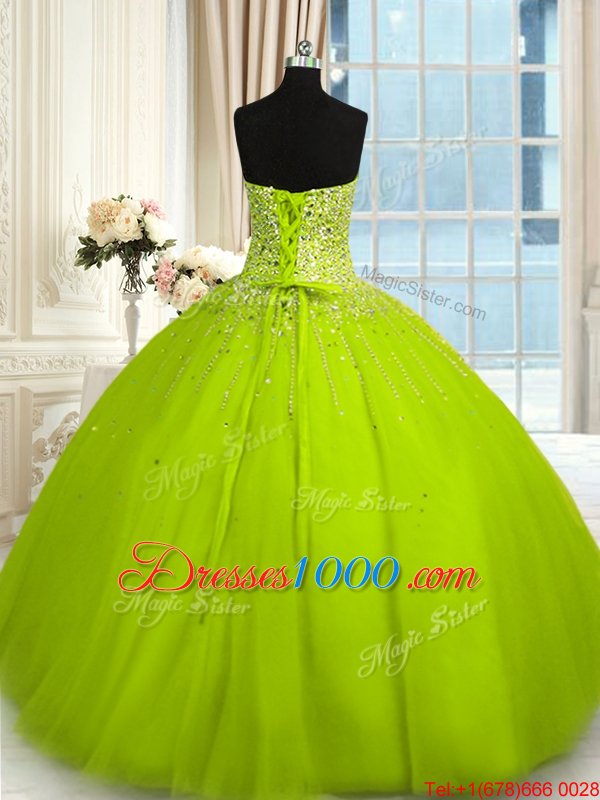 Olive Green Sweetheart Lace Up Beading Quinceanera Gown Sleeveless