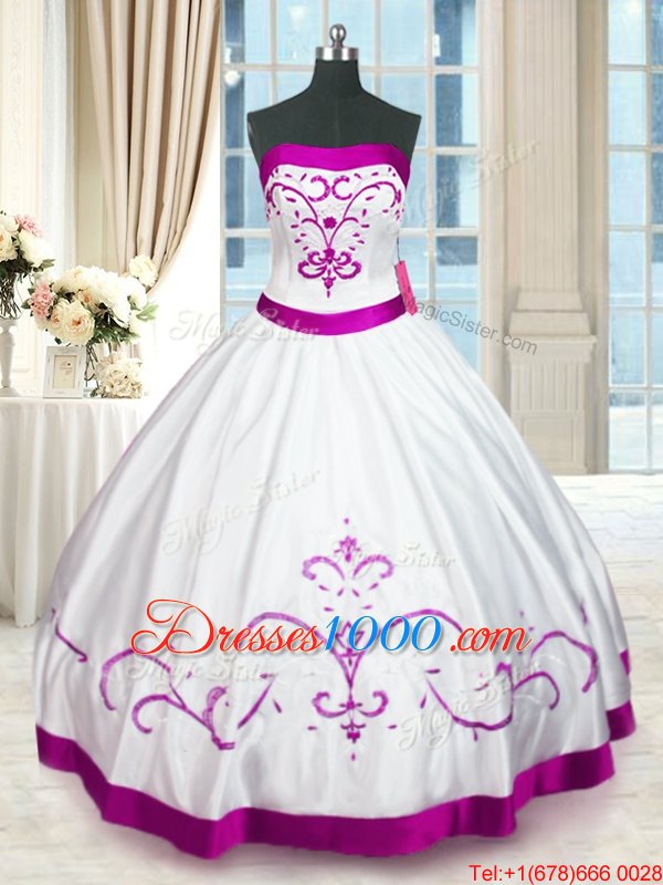 Sexy White Sweet 16 Quinceanera Dress Military Ball and Sweet 16 and Quinceanera and For with Beading and Embroidery and Belt Strapless Sleeveless Lace Up