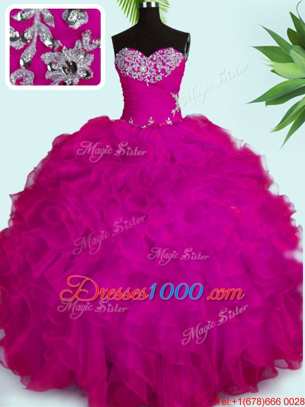 Affordable Organza Sleeveless Floor Length Sweet 16 Dress and Beading and Ruffles