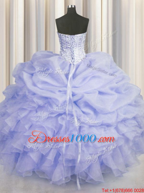 Super Ball Gowns Vestidos de Quinceanera Lavender Sweetheart Organza Sleeveless Floor Length Lace Up
