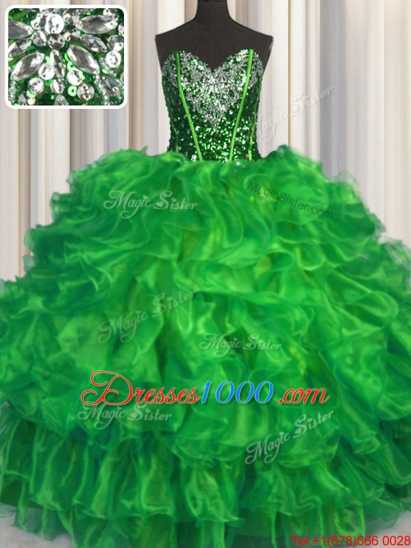 Sweetheart Sleeveless Organza Vestidos de Quinceanera Beading and Ruffles Lace Up