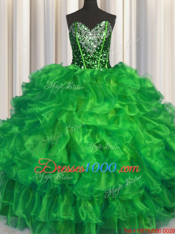 Sweetheart Sleeveless Organza Vestidos de Quinceanera Beading and Ruffles Lace Up