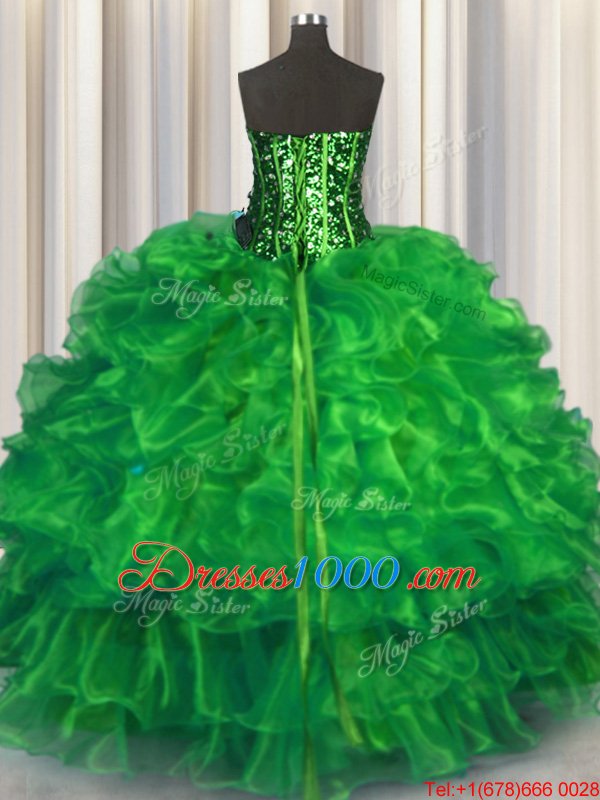 Sweetheart Sleeveless Organza Vestidos de Quinceanera Beading and Ruffles Lace Up