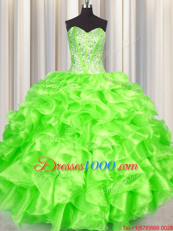 Smart Sleeveless Floor Length Beading and Ruffles Lace Up Quinceanera Dress with