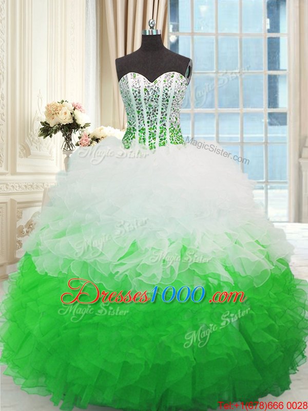 Organza Sleeveless Floor Length Ball Gown Prom Dress and Beading and Ruffles