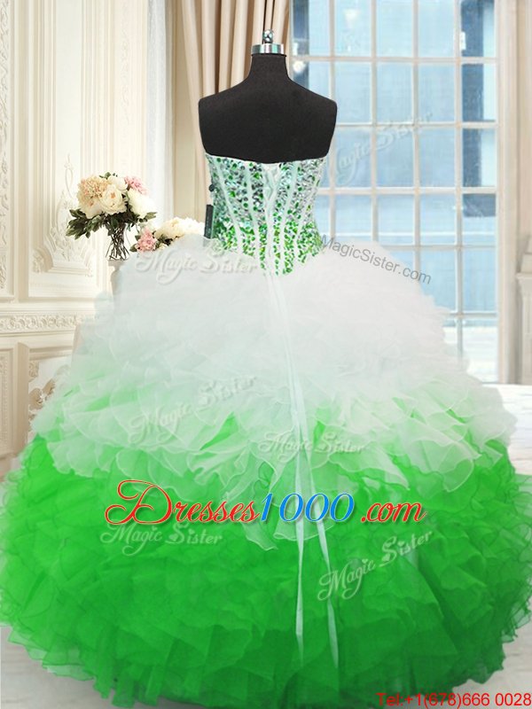 Organza Sleeveless Floor Length Ball Gown Prom Dress and Beading and Ruffles