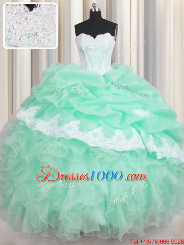 Low Price Pick Ups Sweetheart Sleeveless Lace Up Quinceanera Gowns Apple Green Organza