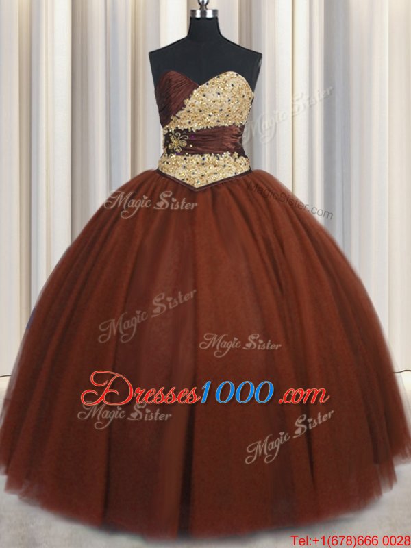Beautiful Sleeveless Tulle Floor Length Lace Up Quinceanera Dress in Burgundy for with Beading and Appliques