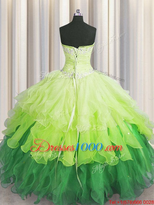 Multi-color Organza Lace Up Quinceanera Dresses Sleeveless Floor Length Beading and Ruffles and Ruffled Layers and Sequins