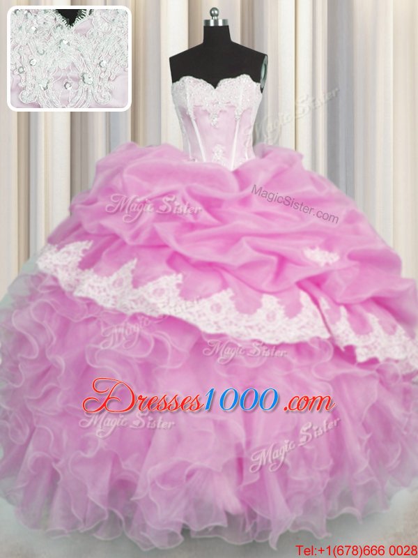 Stunning Sweetheart Sleeveless Organza Quinceanera Dress Beading and Appliques and Ruffles and Pick Ups Lace Up