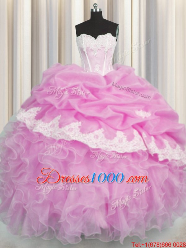 Stunning Sweetheart Sleeveless Organza Quinceanera Dress Beading and Appliques and Ruffles and Pick Ups Lace Up