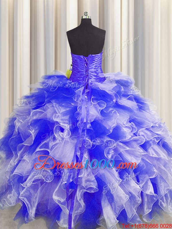 Sleeveless Lace Up Floor Length Beading and Ruffles and Ruching Sweet 16 Quinceanera Dress