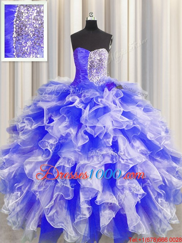 Sleeveless Lace Up Floor Length Beading and Ruffles and Ruching Sweet 16 Quinceanera Dress