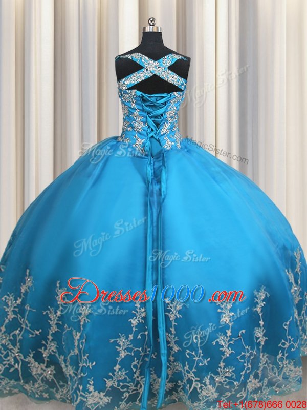 Organza Sleeveless Floor Length Quinceanera Gown and Beading and Appliques