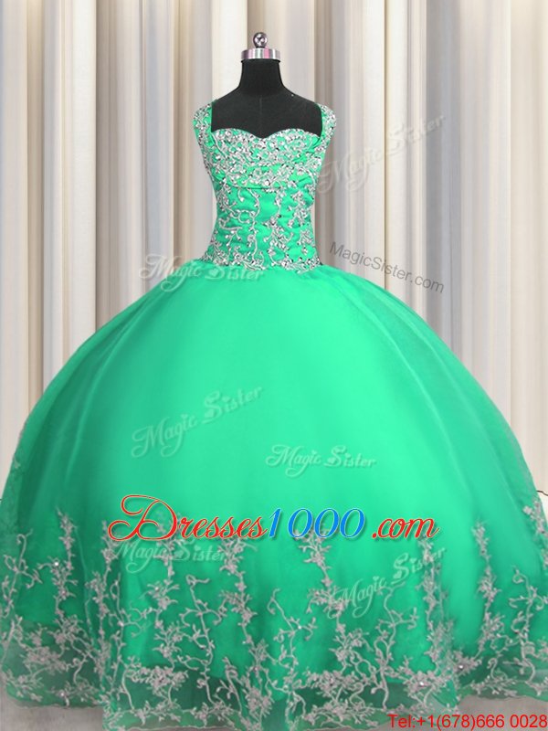 Charming Organza Sleeveless Floor Length Sweet 16 Dress and Beading and Appliques