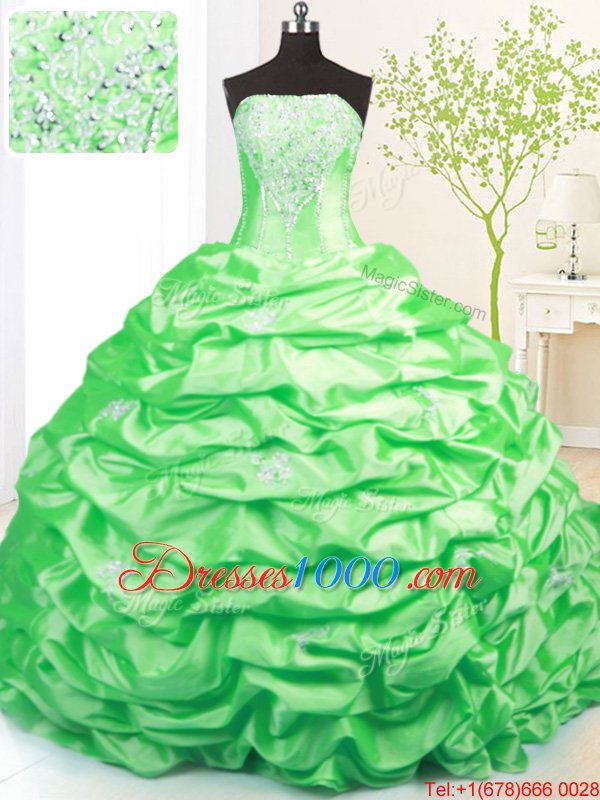 Fashionable Sleeveless Taffeta Sweep Train Lace Up Sweet 16 Dress in for with Beading and Pick Ups