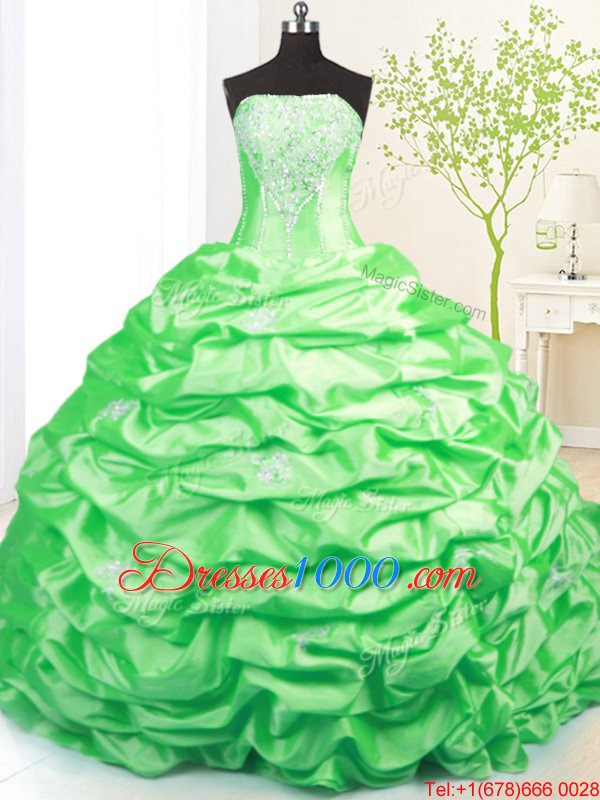 Fashionable Sleeveless Taffeta Sweep Train Lace Up Sweet 16 Dress in for with Beading and Pick Ups