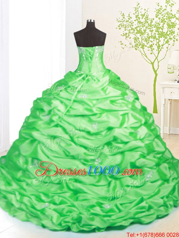 Fashionable Sleeveless Taffeta Sweep Train Lace Up Sweet 16 Dress in for with Beading and Pick Ups