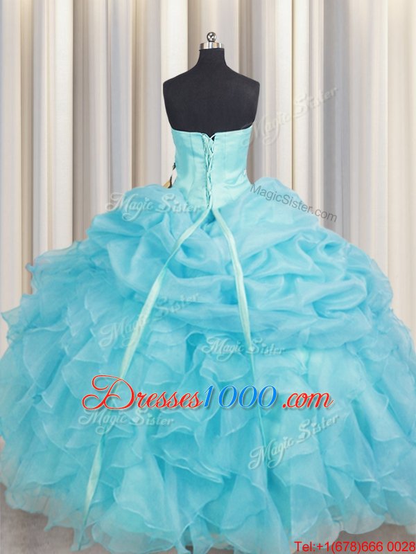 Pick Ups Lilac Sleeveless Organza Lace Up Quinceanera Dress for Military Ball and Sweet 16 and Quinceanera