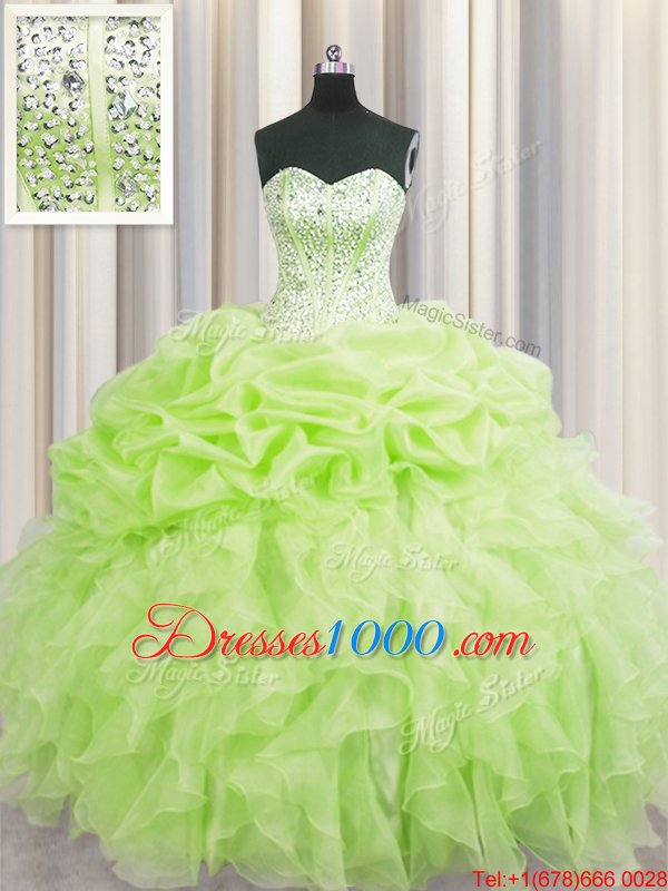 Modern Visible Boning Sleeveless Lace Up Floor Length Beading and Ruffles and Pick Ups Sweet 16 Dresses