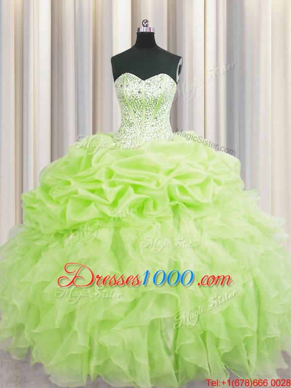 Modern Visible Boning Sleeveless Lace Up Floor Length Beading and Ruffles and Pick Ups Sweet 16 Dresses