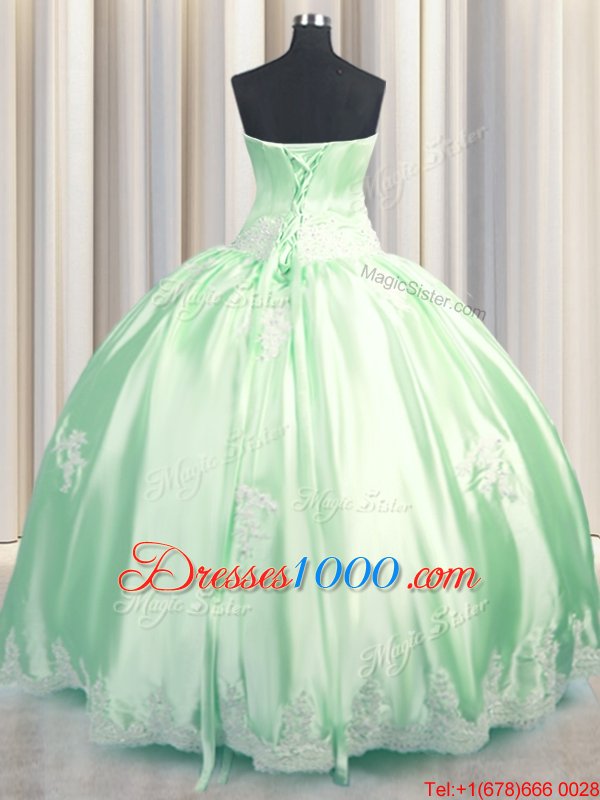 Floor Length Green Ball Gown Prom Dress Strapless Sleeveless Lace Up