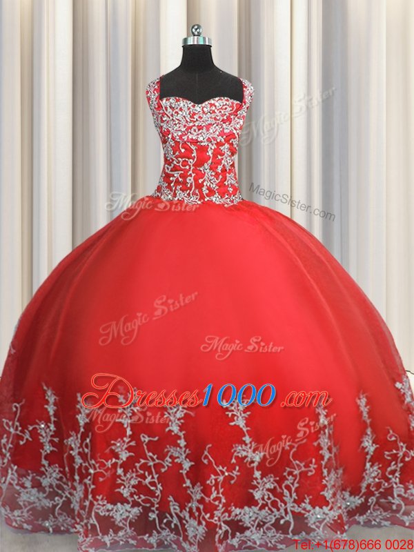 Sleeveless Beading and Appliques Lace Up Quince Ball Gowns