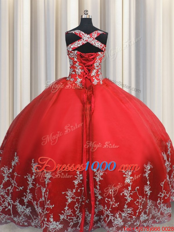 Sleeveless Beading and Appliques Lace Up Quince Ball Gowns