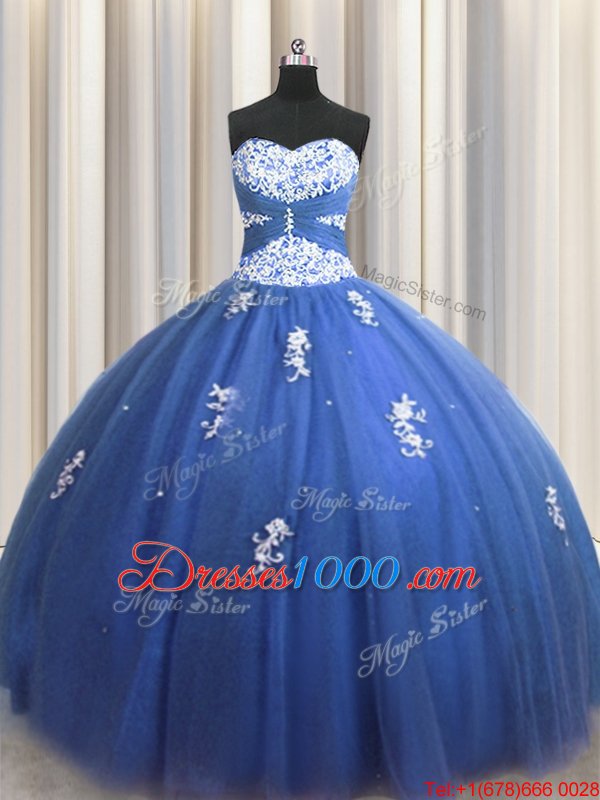 Royal Blue Lace Up Sweet 16 Dress Beading and Appliques Sleeveless Floor Length
