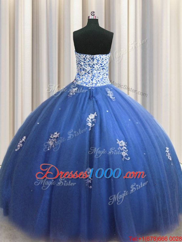 Royal Blue Lace Up Sweet 16 Dress Beading and Appliques Sleeveless Floor Length
