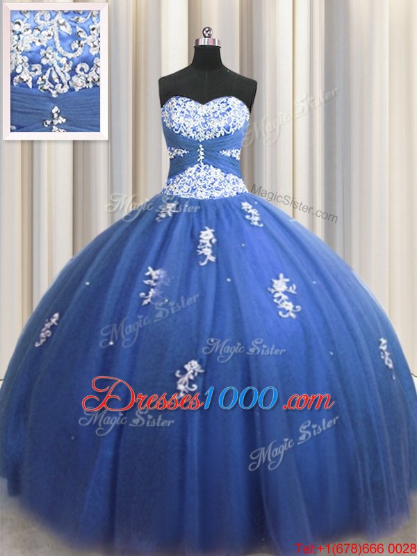 Royal Blue Lace Up Sweet 16 Dress Beading and Appliques Sleeveless Floor Length