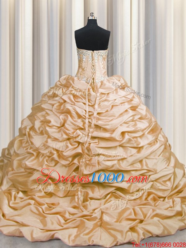 Clearance Pick Ups Brush Train Ball Gowns Sleeveless Peach Sweet 16 Dresses Sweep Train Lace Up