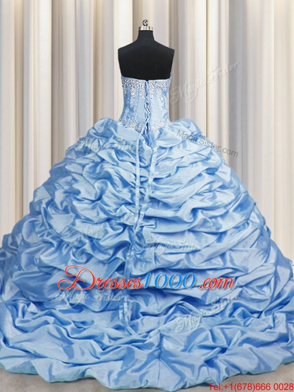 Brush Train Sleeveless Sweep Train Lace Up Beading and Pick Ups Quinceanera Dresses