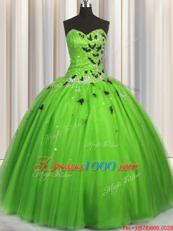Fabulous Tulle Lace Up Sweetheart Sleeveless Floor Length Quinceanera Dresses Beading and Appliques
