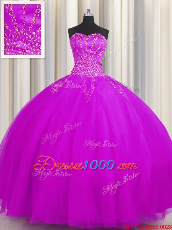 Best Really Puffy Purple Ball Gowns Sweetheart Sleeveless Tulle Floor Length Lace Up Beading 15th Birthday Dress