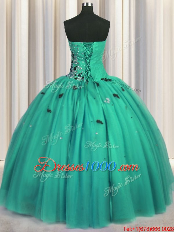 Floor Length Turquoise Ball Gown Prom Dress Sweetheart Sleeveless Lace Up