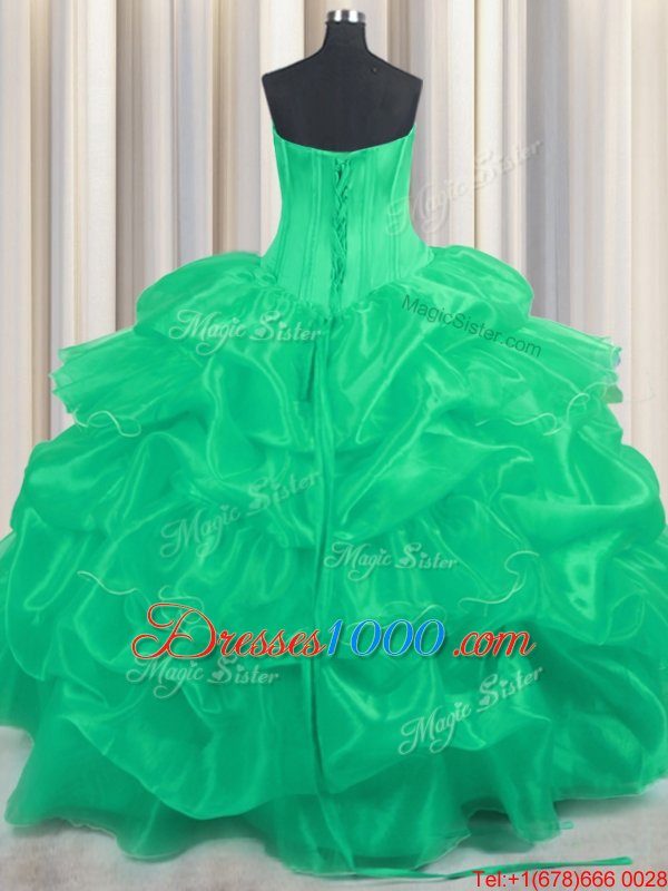 Low Price Pick Ups Ruffled Ball Gowns Quinceanera Dress Turquoise Strapless Organza Sleeveless Floor Length Lace Up