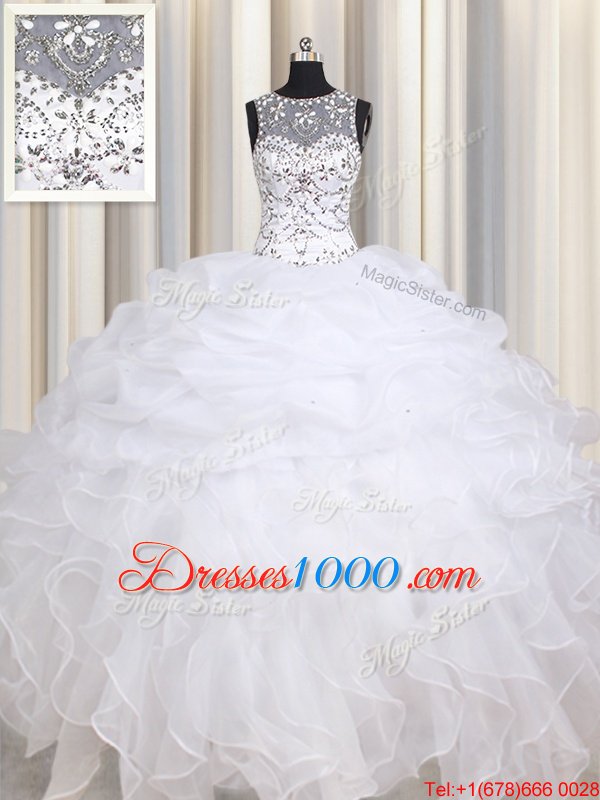 Modest Straps Straps Floor Length Lace Up Vestidos de Quinceanera White and In for Military Ball and Sweet 16 and Quinceanera with Beading and Ruffles
