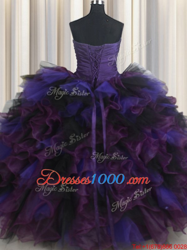 Multi-color Quinceanera Gowns Military Ball and Sweet 16 and Quinceanera and For with Beading and Ruffles Sweetheart Sleeveless Lace Up