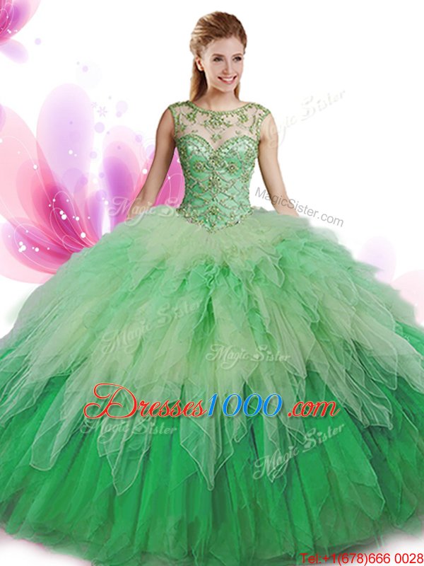 Ball Gowns Quinceanera Gowns Multi-color Scoop Tulle Sleeveless Floor Length Zipper