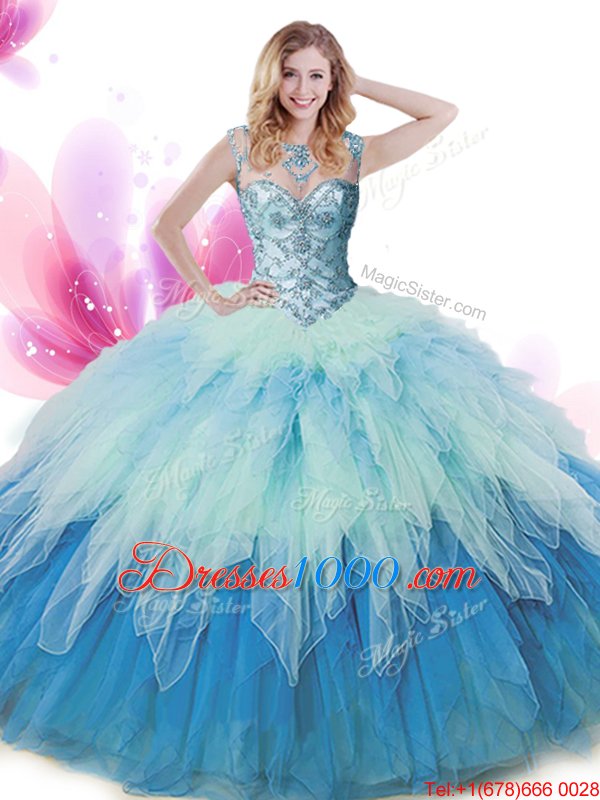 Ball Gowns Quinceanera Gowns Multi-color Scoop Tulle Sleeveless Floor Length Zipper