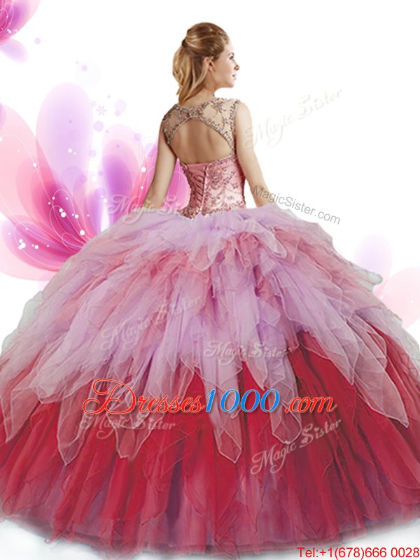 Ball Gowns Quinceanera Gowns Multi-color Scoop Tulle Sleeveless Floor Length Zipper