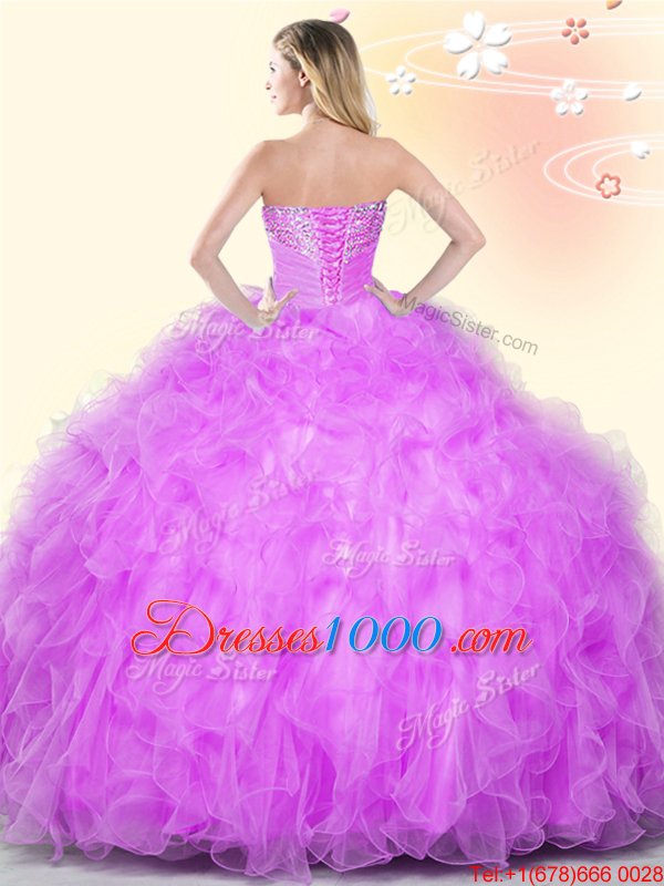 Luxurious Tulle Sleeveless Floor Length Sweet 16 Dress and Beading and Appliques and Ruffles