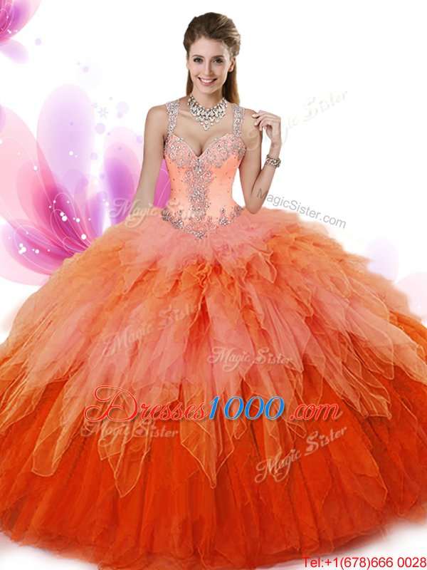 Super Multi-color Sleeveless Floor Length Beading and Ruffles Zipper Sweet 16 Dresses