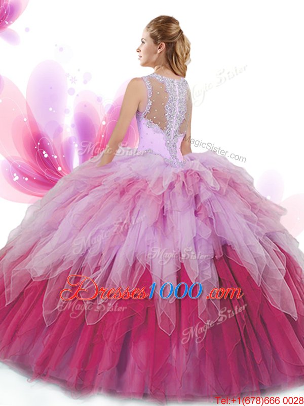 Super Multi-color Sleeveless Floor Length Beading and Ruffles Zipper Sweet 16 Dresses