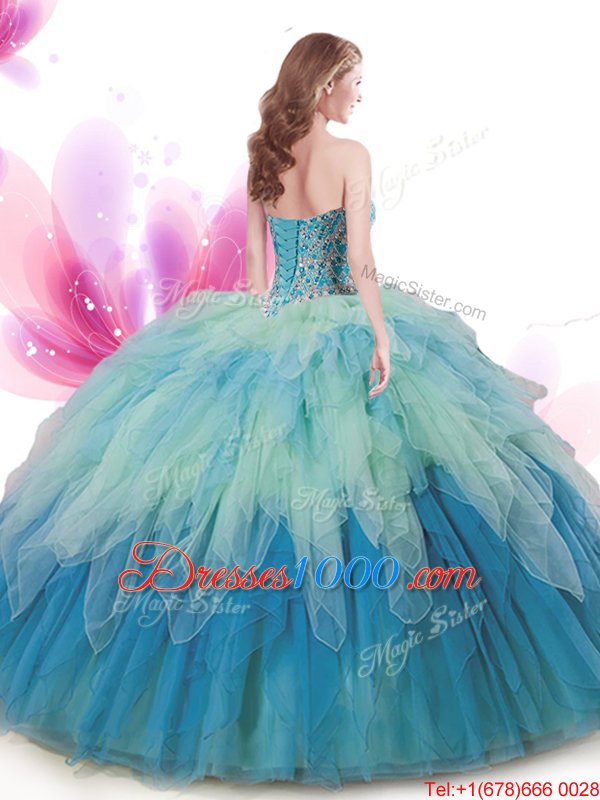 Floor Length Multi-color Vestidos de Quinceanera Tulle Sleeveless Beading and Ruffles