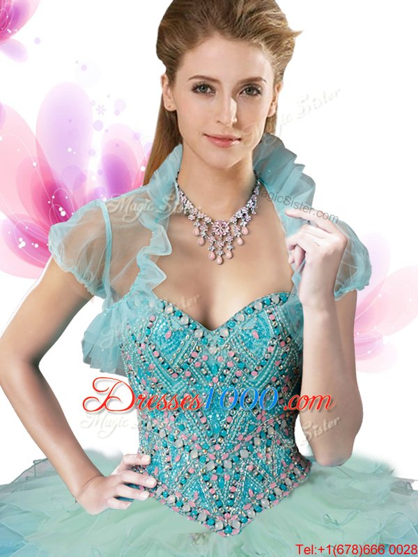 Floor Length Multi-color Vestidos de Quinceanera Tulle Sleeveless Beading and Ruffles